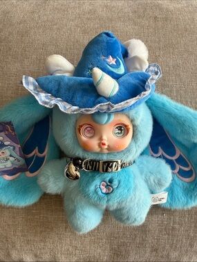 Sky-Blue Magical Bunny Plush with Witch Hat
